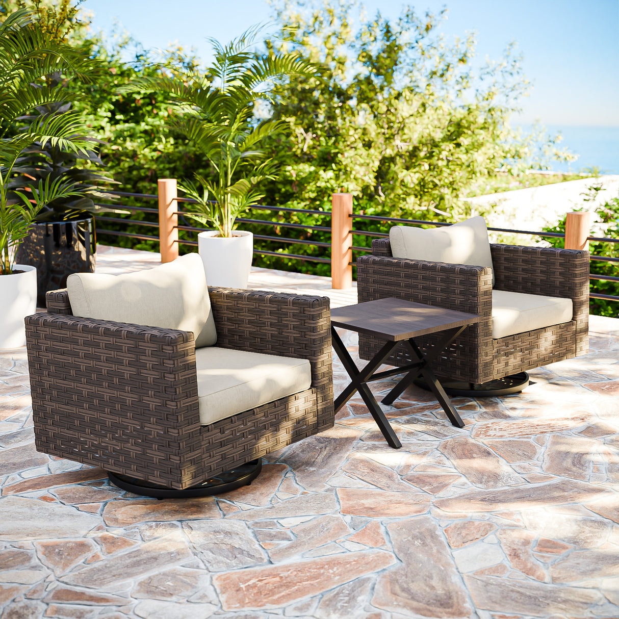 Harbor Haven 3 PCS Wicker Patio Bistro Set, Outdoor Swivel Rocking Chairs &Side Table