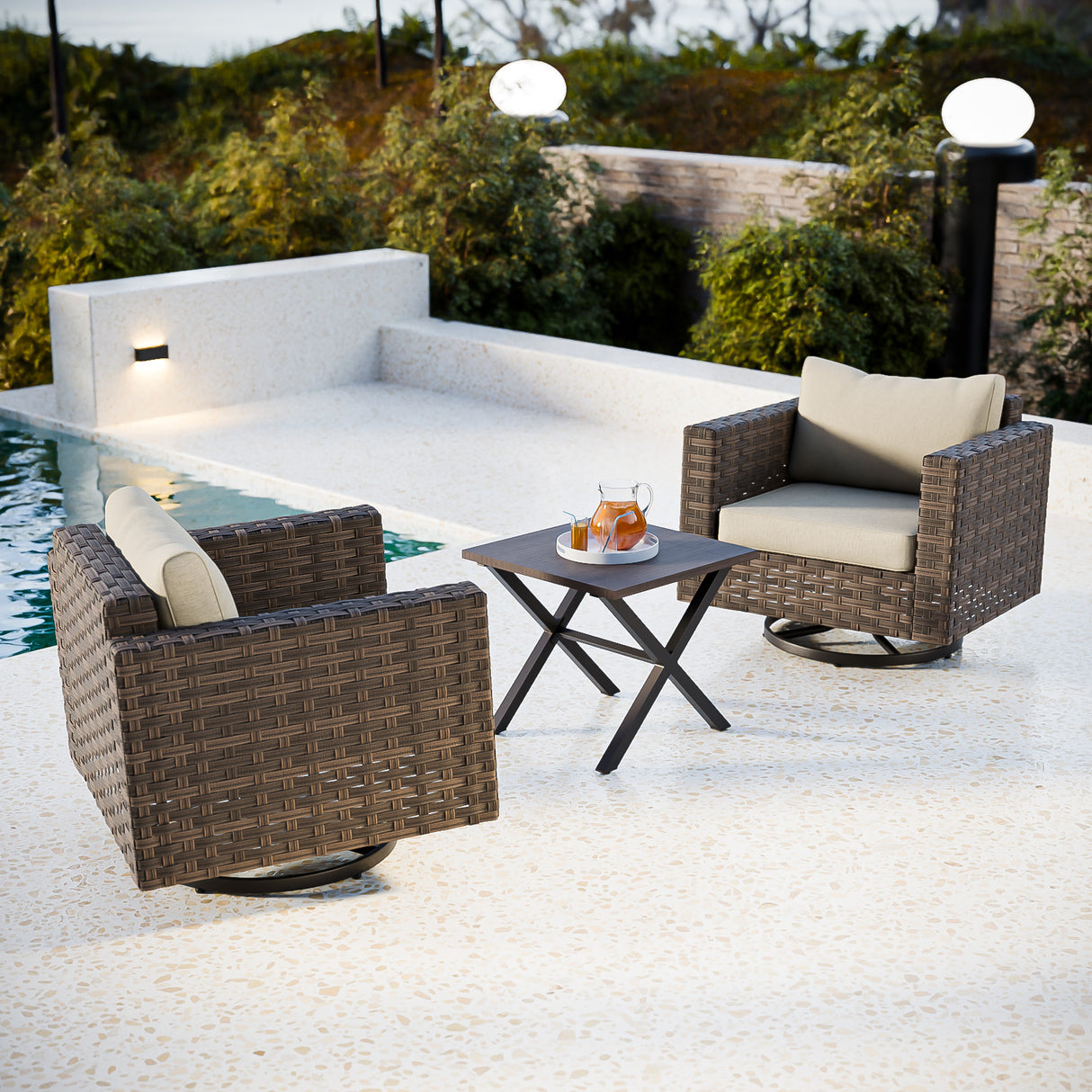 Harbor Haven 3 PCS Wicker Patio Bistro Set, Outdoor Swivel Rocking Chairs &Side Table