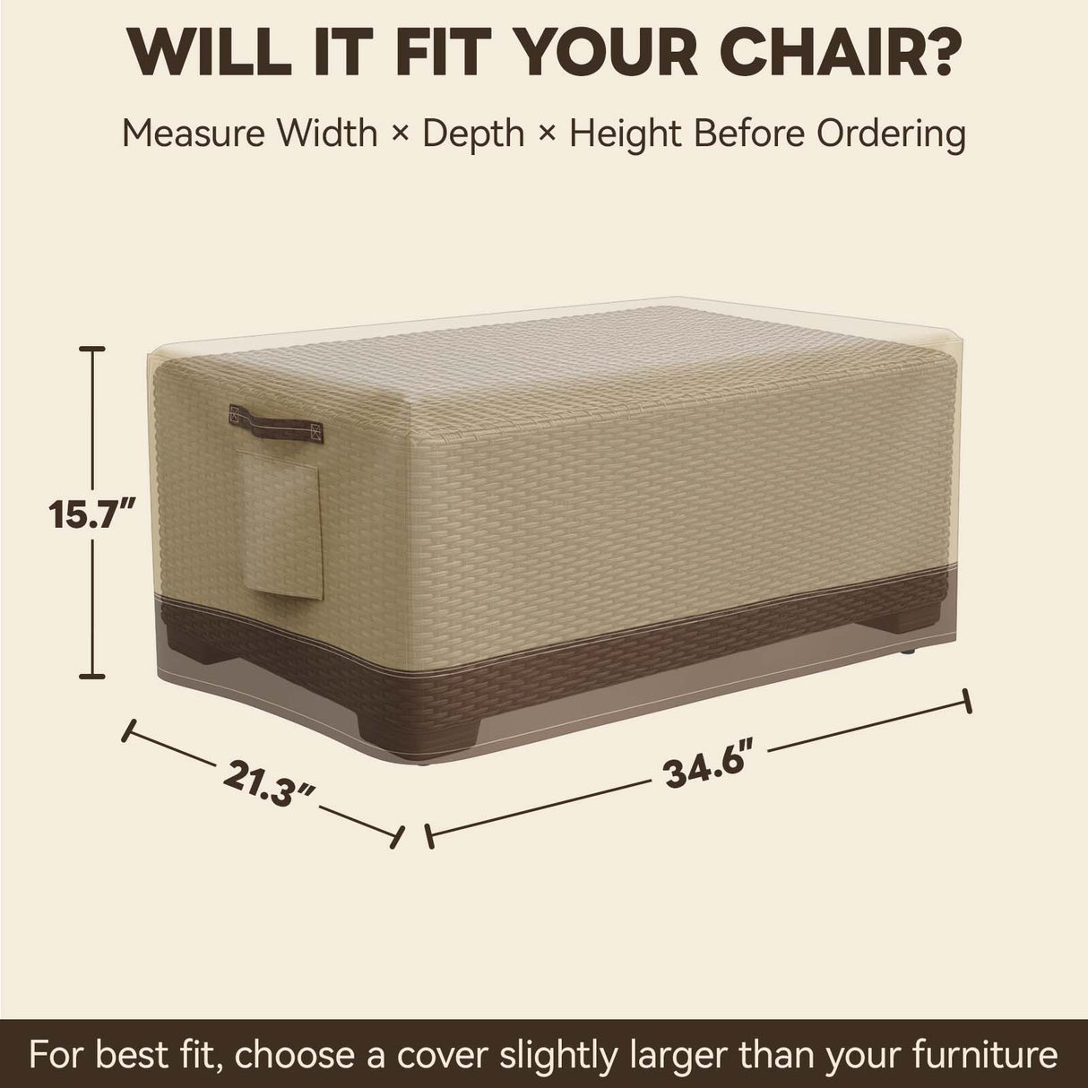 Patio Furniture Cover, Small Coffee Table 34.5''W×21''D×15.5''H