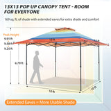 13x13 Straight Leg Pop Up Canopy Tent with 169 sqft of Shade