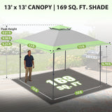 13x13 Straight Leg Pop Up Canopy Tent with 169 sqft of Shade