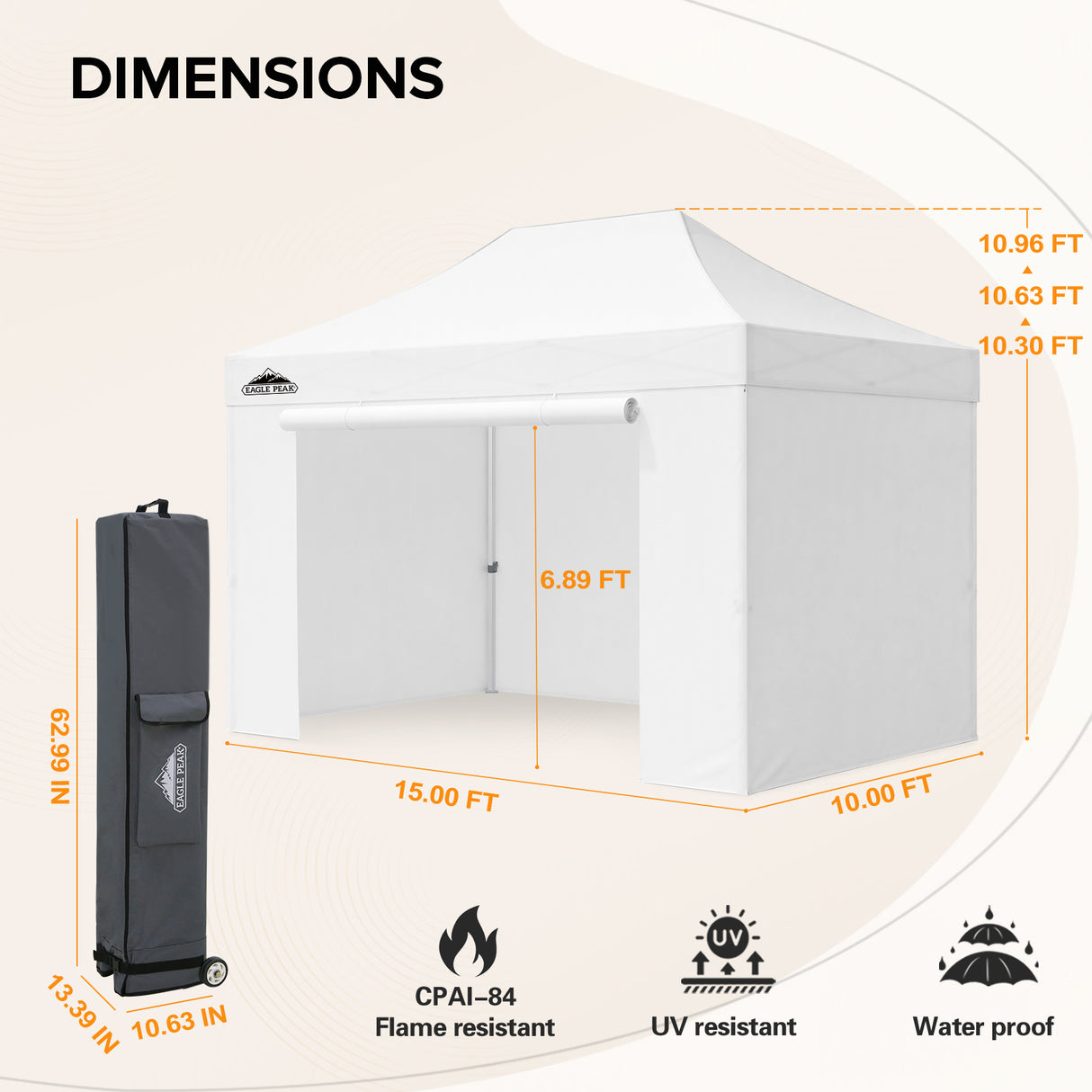 Commercial Heavy Duty 10x15/10x20 Pop Up Canopy, 4 Sidewalls