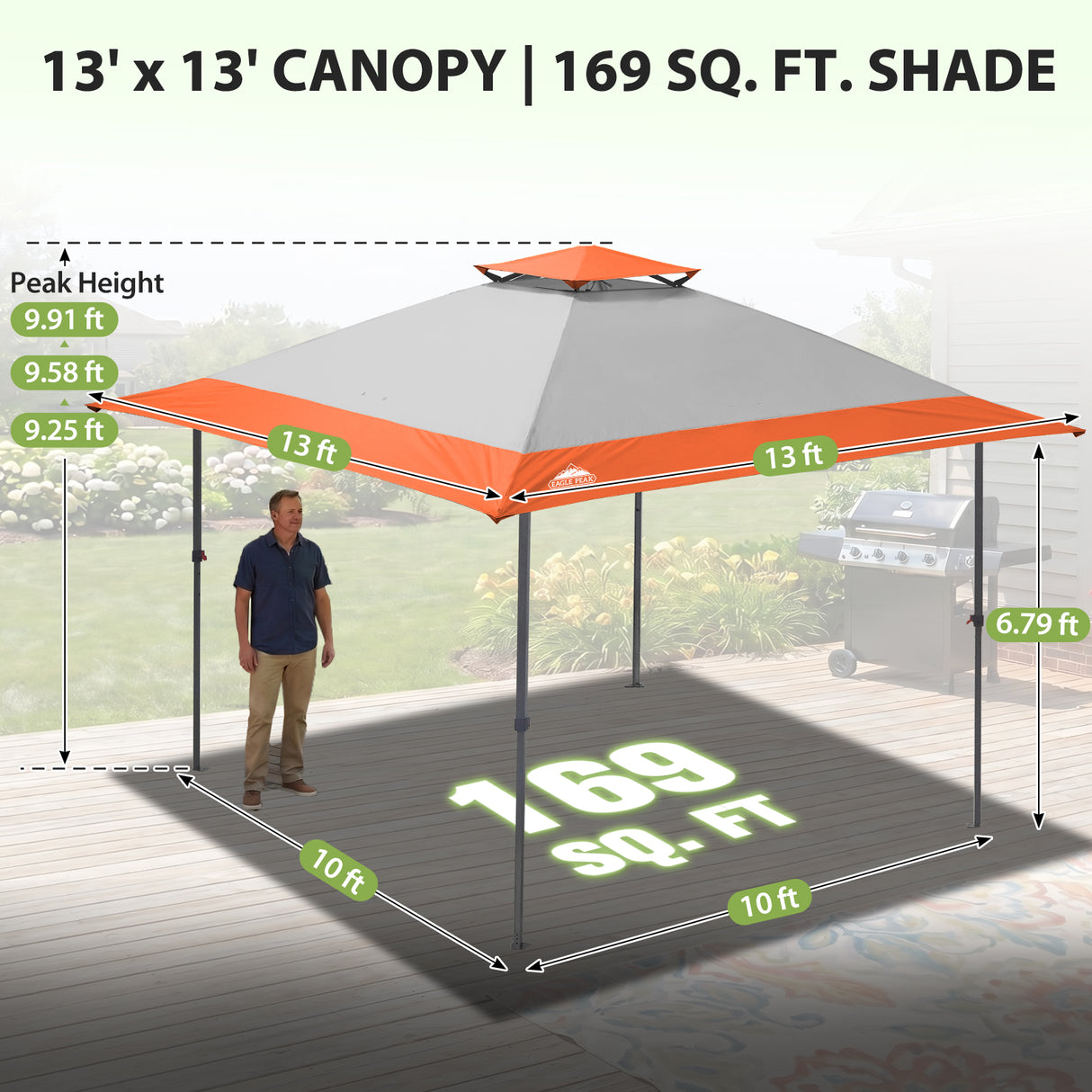 13x13 Straight Leg Pop Up Canopy Tent with 169 sqft of Shade