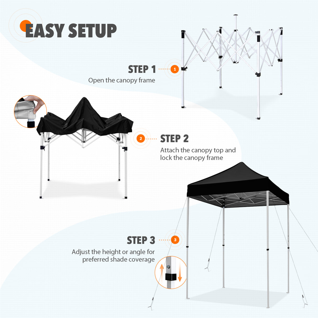 EAGLE PEAK 5x5 Pop Up Canopy Tent Instant Outdoor Canopy Easy Set-up Straight Leg Folding Shelter