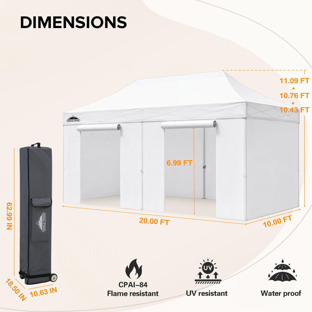 Commercial Heavy Duty 10x15/10x20 Pop Up Canopy, 4 Sidewalls