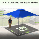 13x13 Straight Leg Pop Up Canopy Tent with 169 sqft of Shade