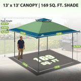 13x13 Straight Leg Pop Up Canopy Tent with 169 sqft of Shade