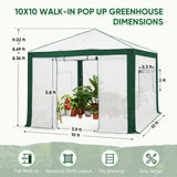 6x4/8x6/10x10 Walk In Pop Up Greenhouse, Reinforced Corners