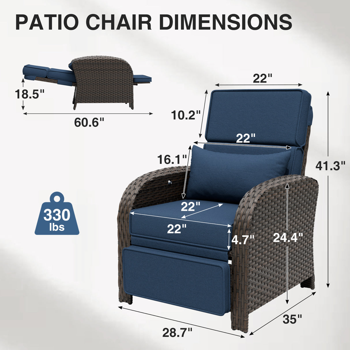 Outdoor Wicker Recliner Chair with Footrest