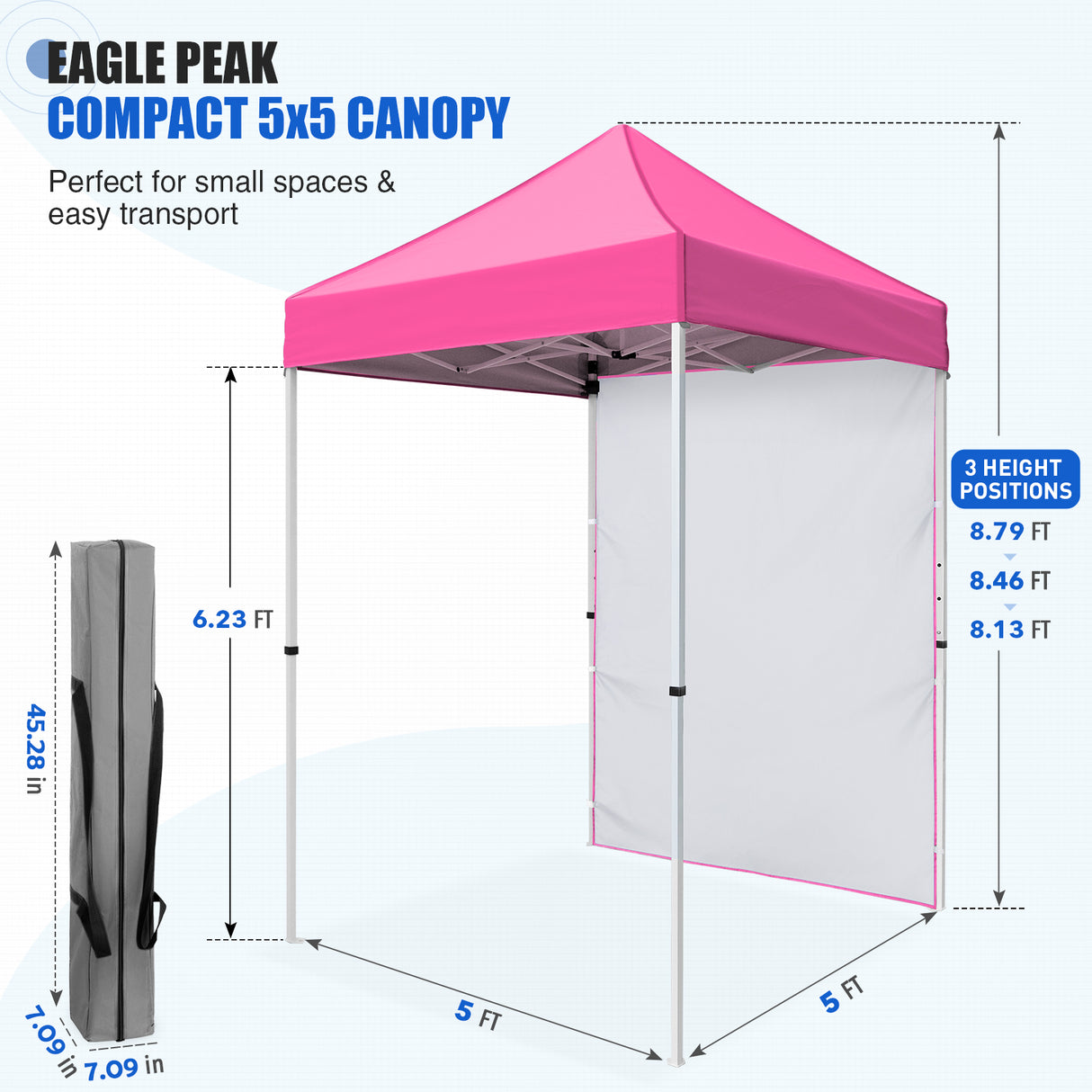 5x5 Straight Leg Pop Up Canopy Tent with One Removable Sunwall