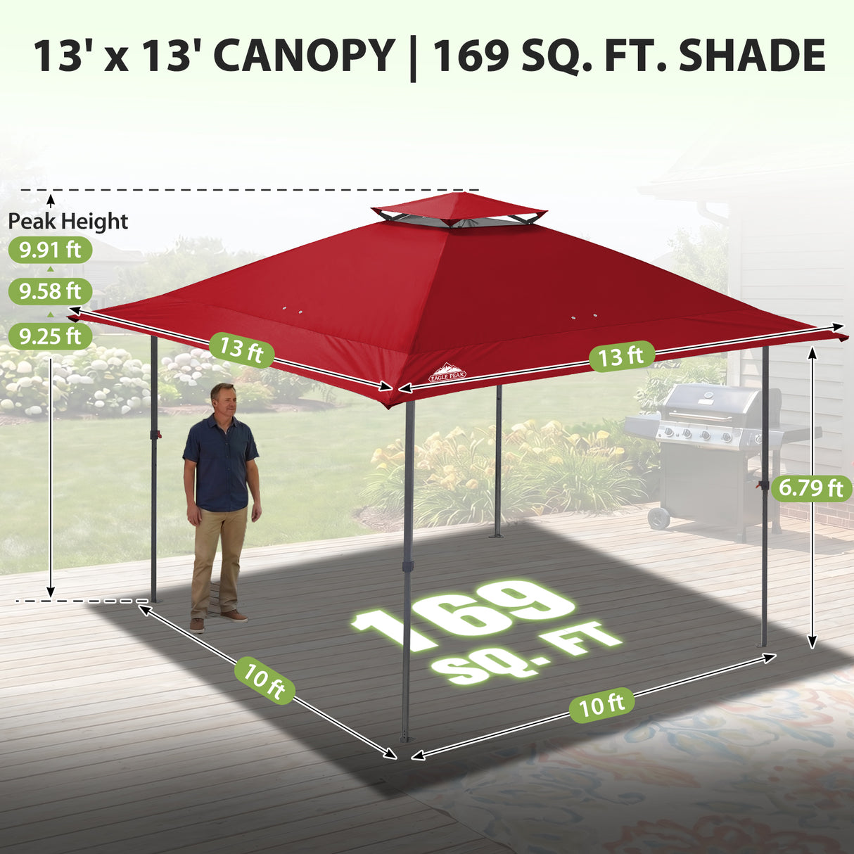 13x13 Straight Leg Pop Up Canopy Tent with 169 sqft of Shade