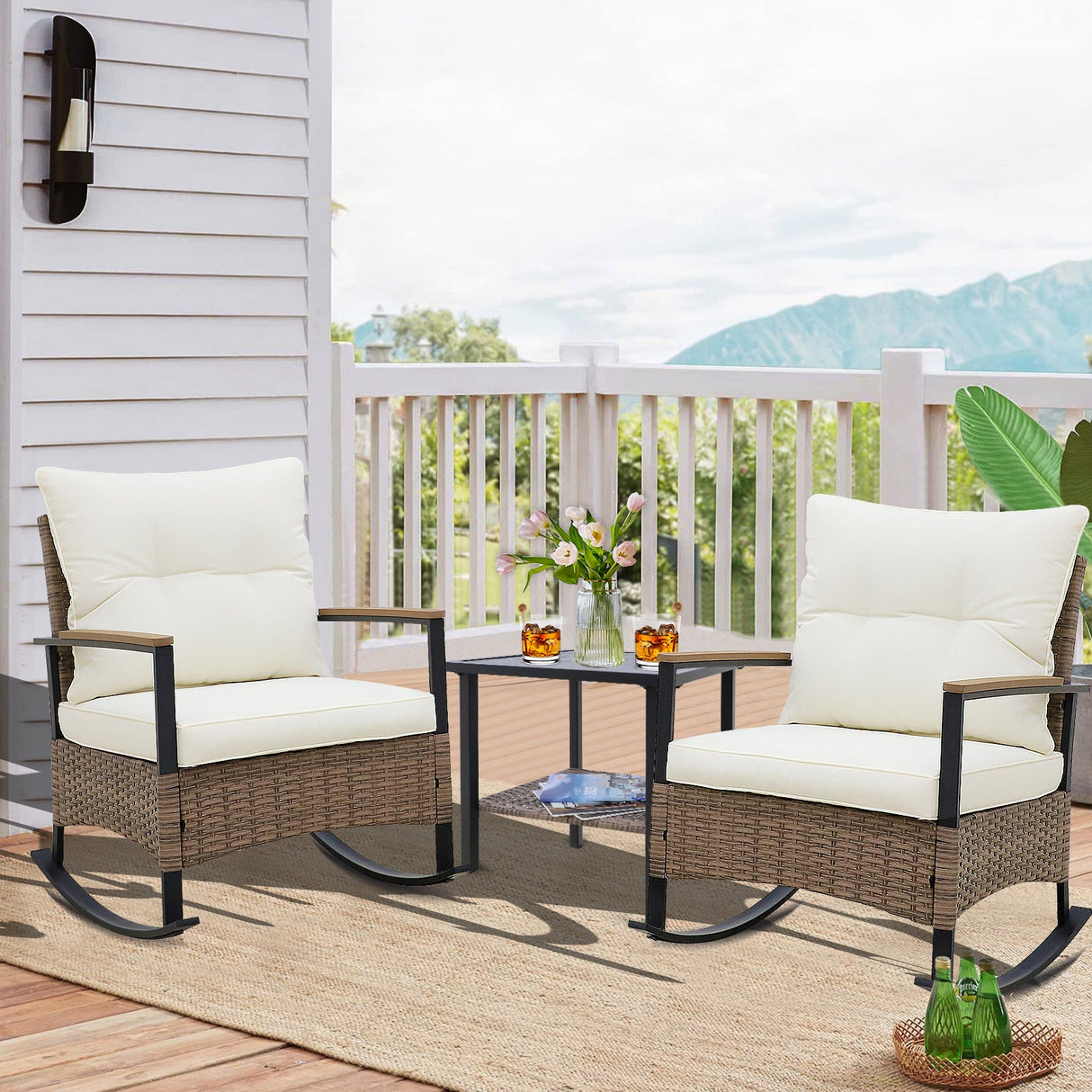 3 PCS Mojave Dusk Outdoor Conversation Set, 2 Rocking Chairs and Side Table - Eagle Peak Custom Canopy Tent
