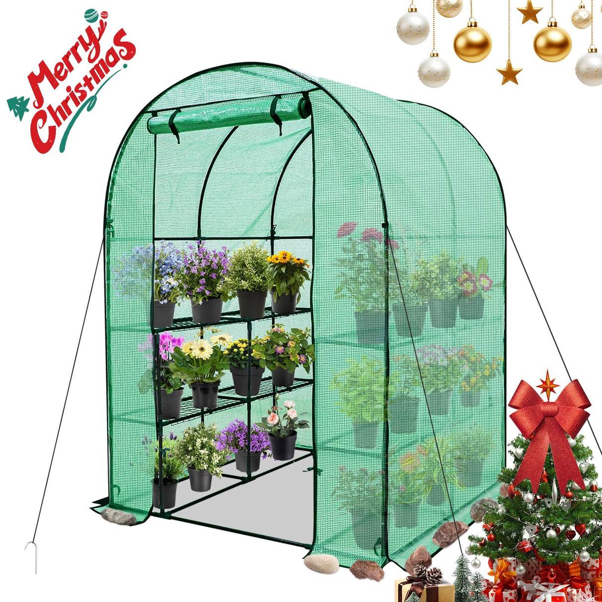 3 - Tier Walk in Greenhouse with Shelves,56.3”x56.3”x76‘’ - Eagle Peak Custom Canopy Tent