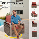 Modern Wicker Outdoor Patio Furniture Set,2 Swivel Rocking Chairs, 2-Seat Loveseat, Coffee Table and Side Table, 5 Pieces, Brown/Gray