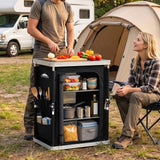 Outdoor Camping Pop Up Folding Table with Large 3-Tier Storage Organizer and Side Pockets