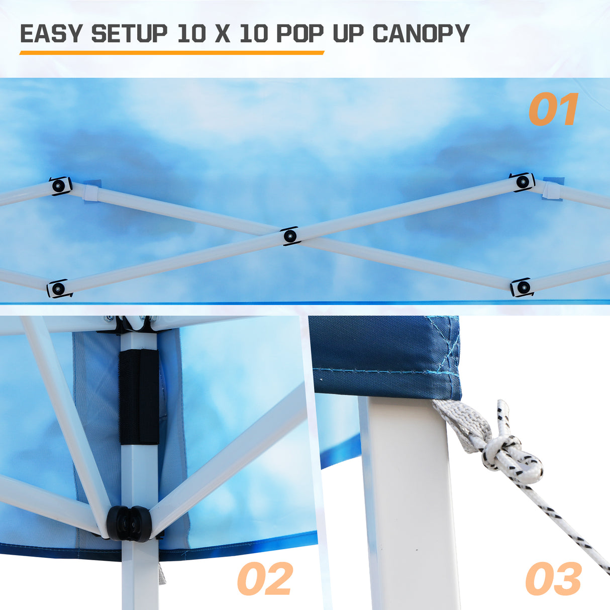 Eagle Peak SHADE GRAPHiX Slant Leg 10x10 Easy Setup Pop Up Canopy Tent with Digital Printed Tie Dye Top