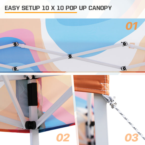 Eagle Peak SHADE GRAPHiX Slant Leg 10x10 Easy Setup Pop Up Canopy Tent with Digital Printed Swirl Top