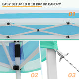 Eagle Peak SHADE GRAPHiX Slant Leg 10x10 Easy Setup Pop Up Canopy Tent with Digital Printed Green Blue Stripe Top
