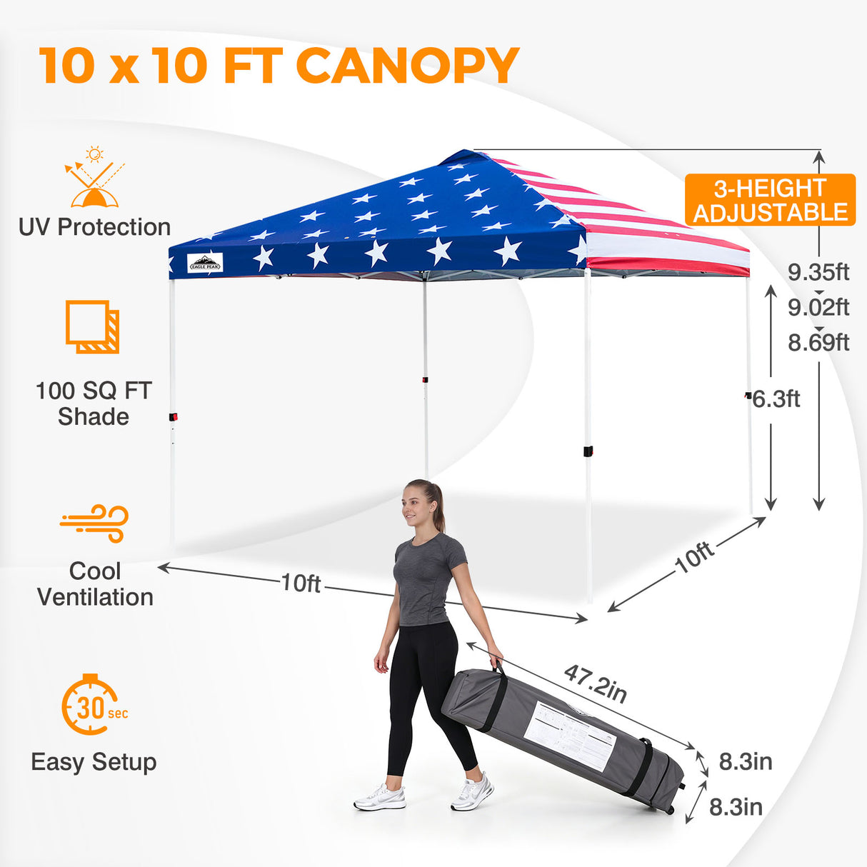 Easy Setup Straight Leg 10x10 Pop Up Canopy Tent w/ 100 sqft of Shade