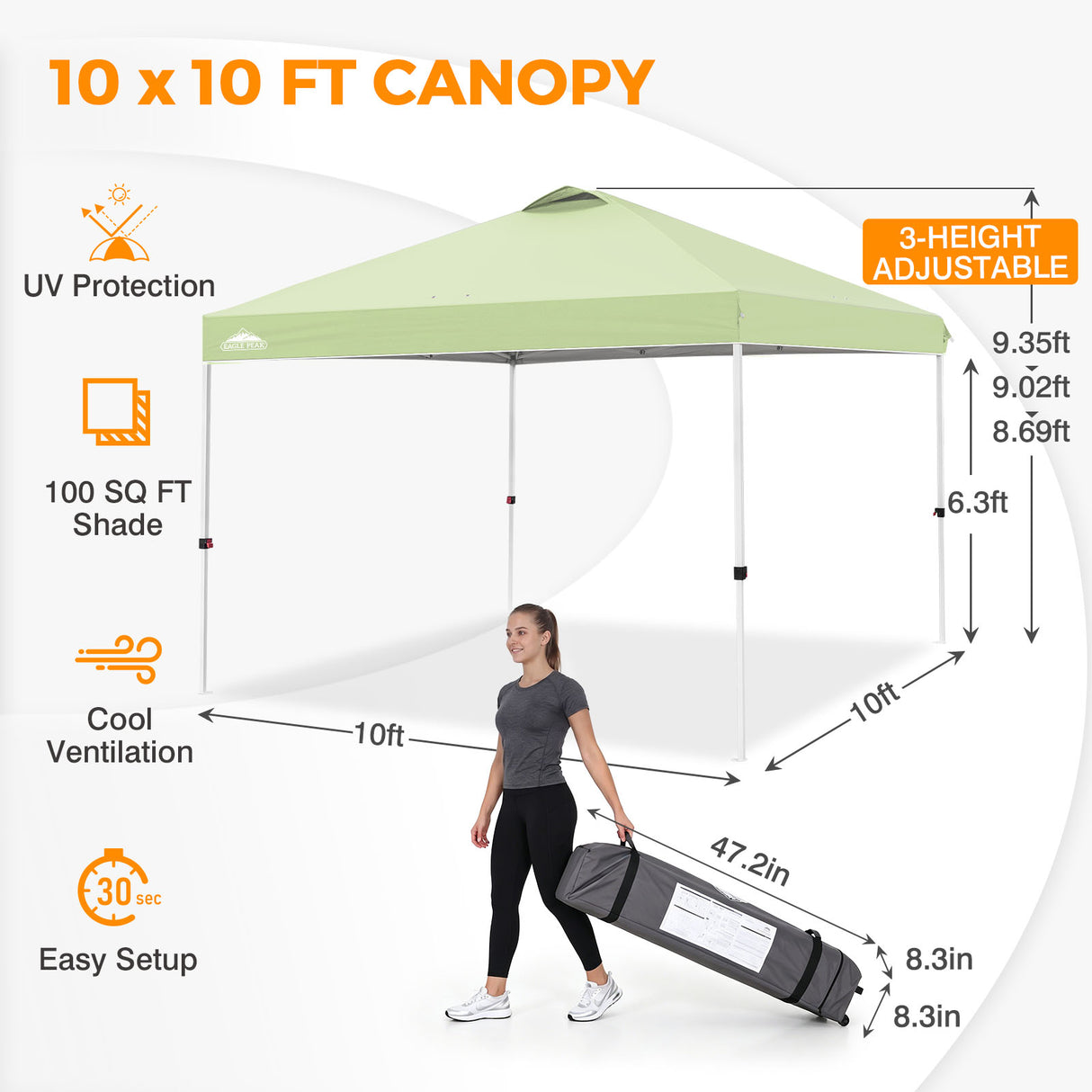 Easy Setup Straight Leg 10x10 Pop Up Canopy Tent w/ 100 sqft of Shade