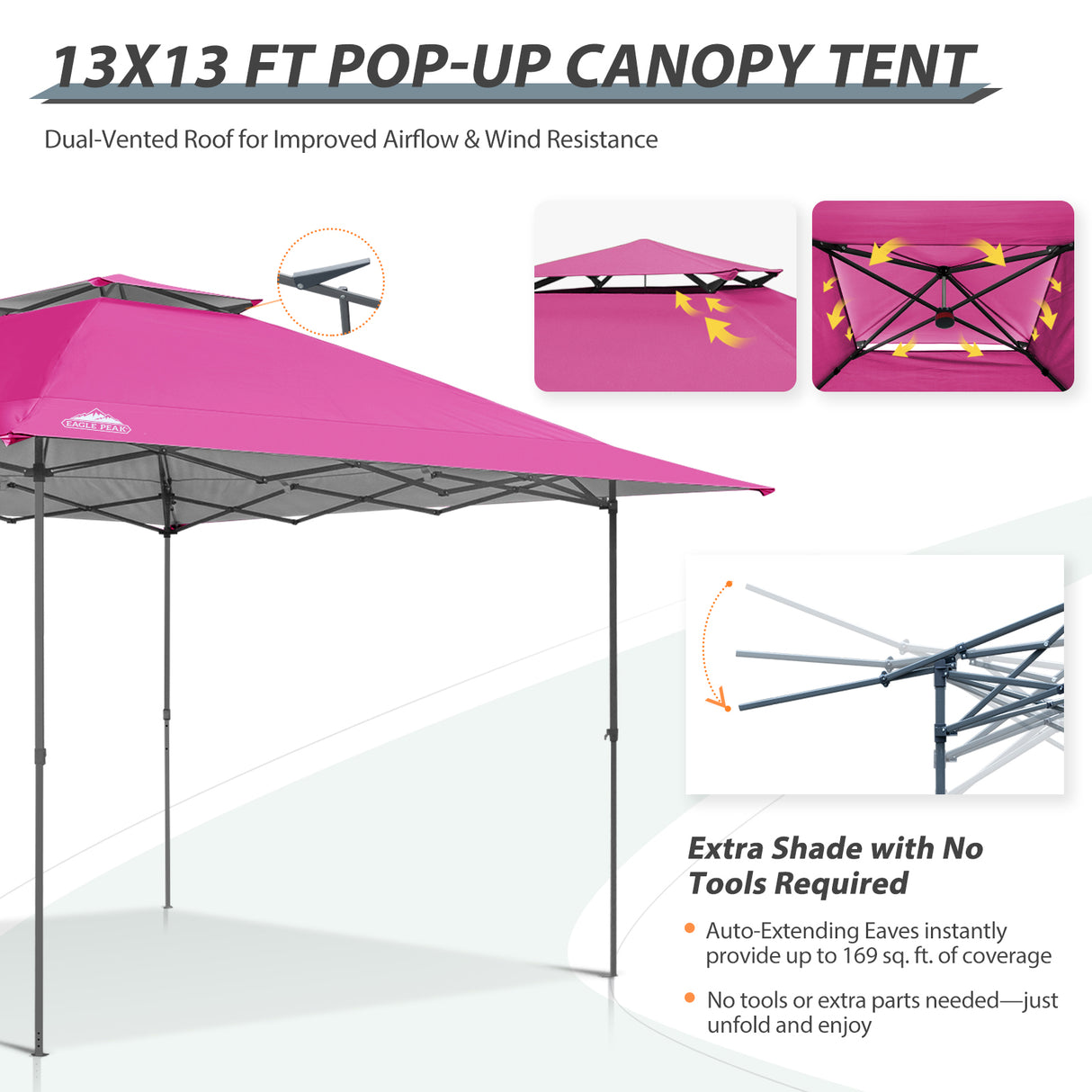 13x13 Straight Leg Pop Up Canopy Tent with 169 sqft of Shade