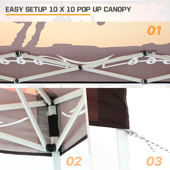 Eagle Peak SHADE GRAPHiX Slant Leg 10x10 Easy Setup Pop Up Canopy Tent with Digital Printed Cowboy