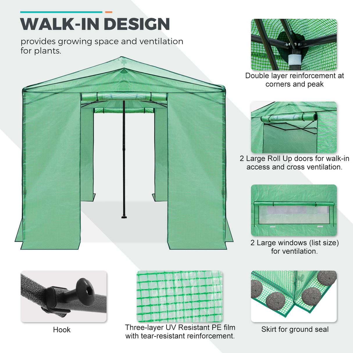 12x8 Portable Large Walk-in Pop Up Greenhouse