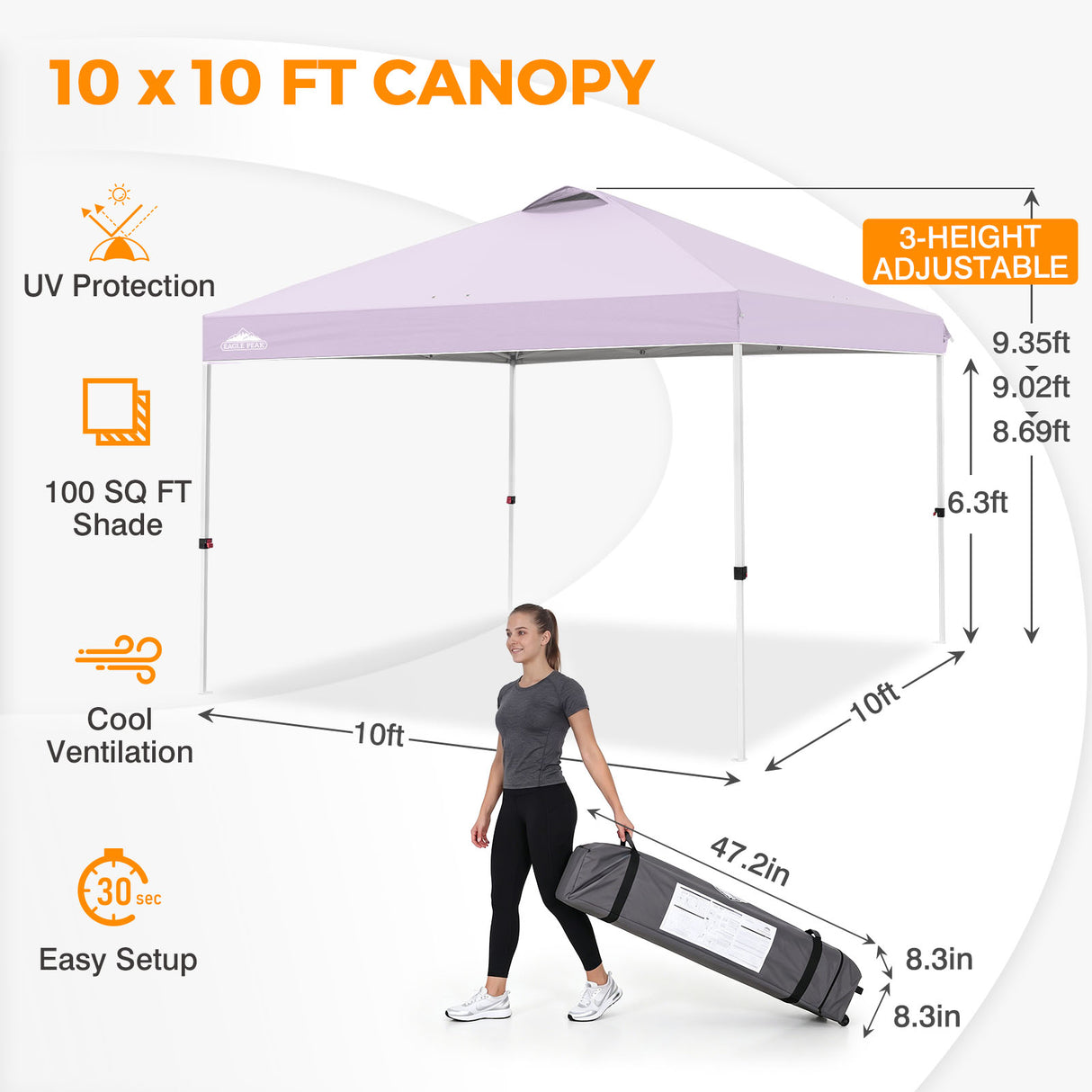 Easy Setup Straight Leg 10x10 Pop Up Canopy Tent w/ 100 sqft of Shade