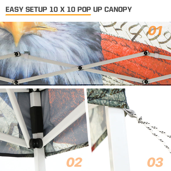 Eagle Peak SHADE GRAPHiX Slant Leg 10x10 Easy Setup Pop Up Canopy Tent with Digital Printed American Icon Top