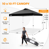 Easy Setup Straight Leg 10x10 Pop Up Canopy Tent w/ 100 sqft of Shade