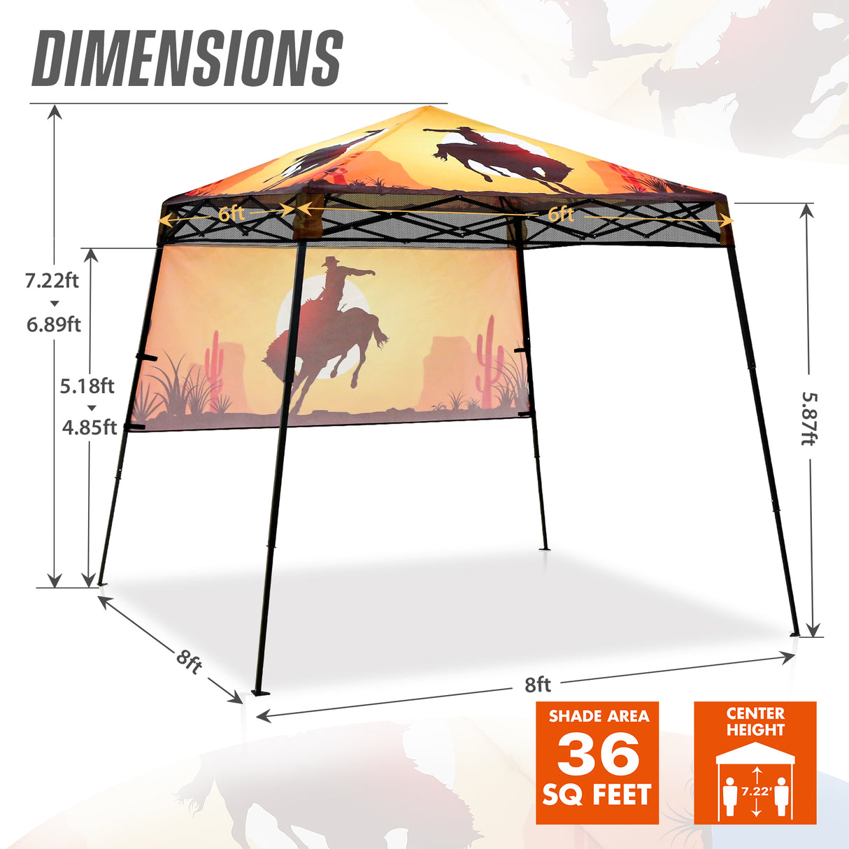 Eagle Peak SHADE GRAPHiX Day 8x8 Tripper Pop Up Canopy Tent with Digital Printed Cowboy