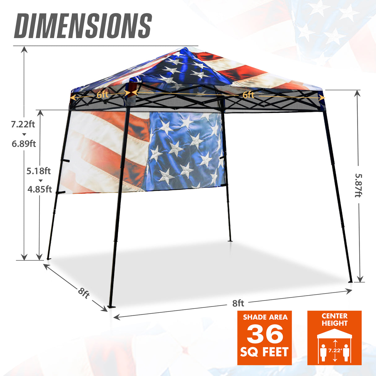 Eagle Peak SHADE GRAPHiX Day Tripper 8x8 Pop Up Canopy Tent with Digital Printed Stars and Stripes Top