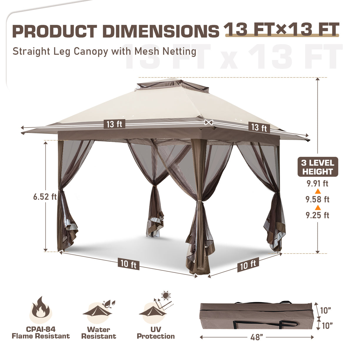 13x13 Pop Up Canopy Tent with Mosquito Netting