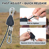 4 - Pack 1/8" Adjustable Rope Ratchet Tie Down Strap Set - Eagle Peak Custom Canopy Tent