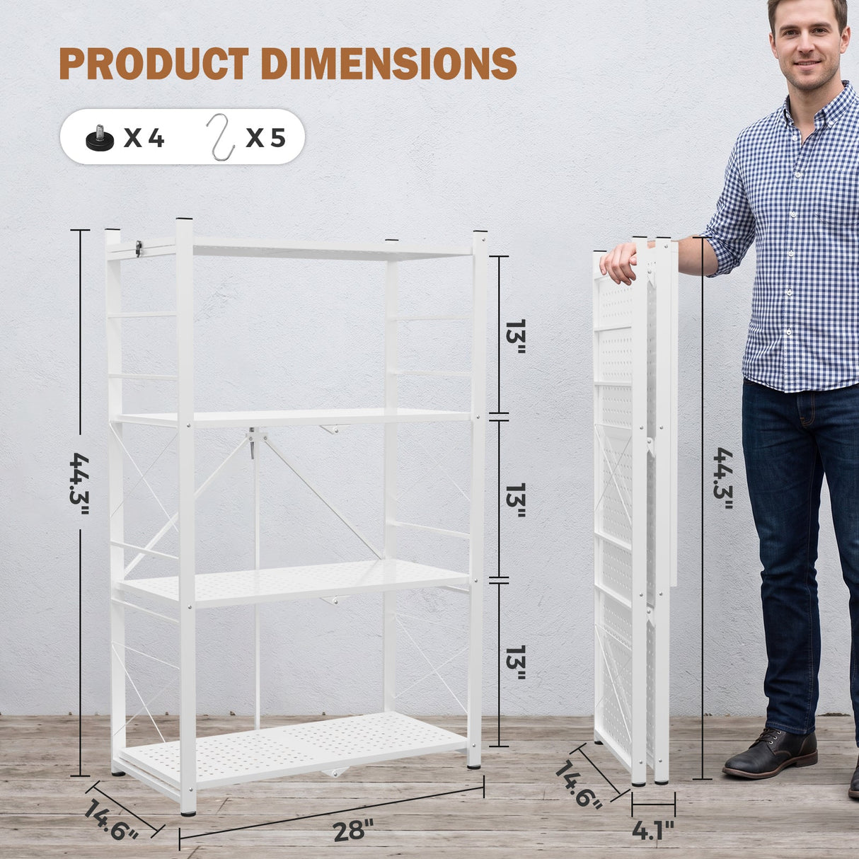 4-Tier Foldable Greenhouse Shelf, 28”x14.6”x44.7”, 520 lbs, 1/2 Pack, Black - Eagle Peak®