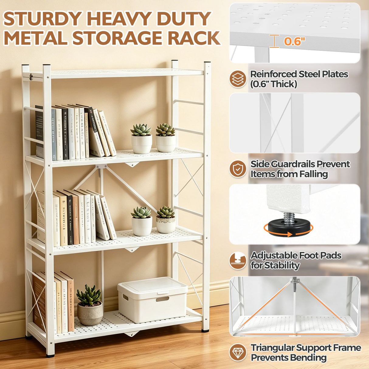 4 - Tier Foldable Greenhouse Shelf, 28”x14.6”x44.7”, 520 lbs, 1/2 Pack, Black - Eagle Peak