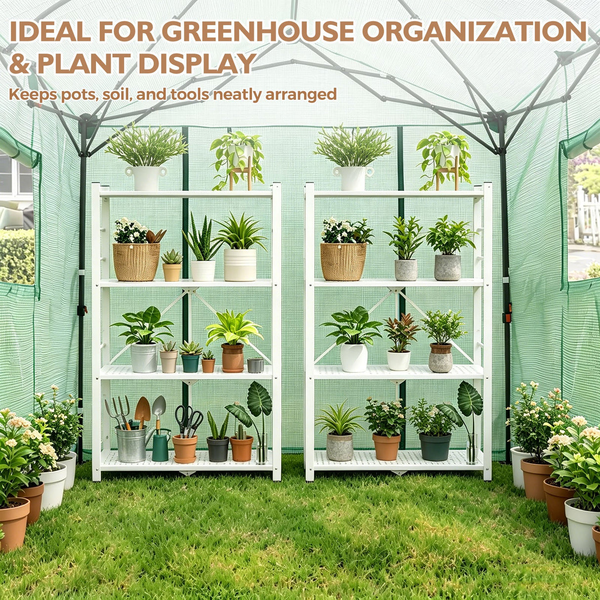 4 - Tier Foldable Greenhouse Shelf, 28”x14.6”x44.7”, 520 lbs, 1/2 Pack, Black - Eagle Peak