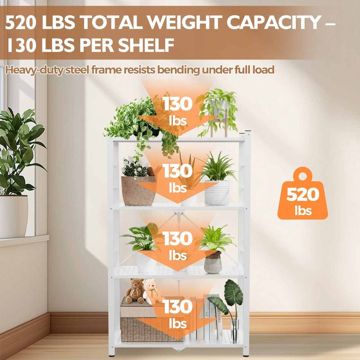 4 - Tier Foldable Greenhouse Shelf, 28”x14.6”x44.7”, 520 lbs, 1/2 Pack, Black - Eagle Peak