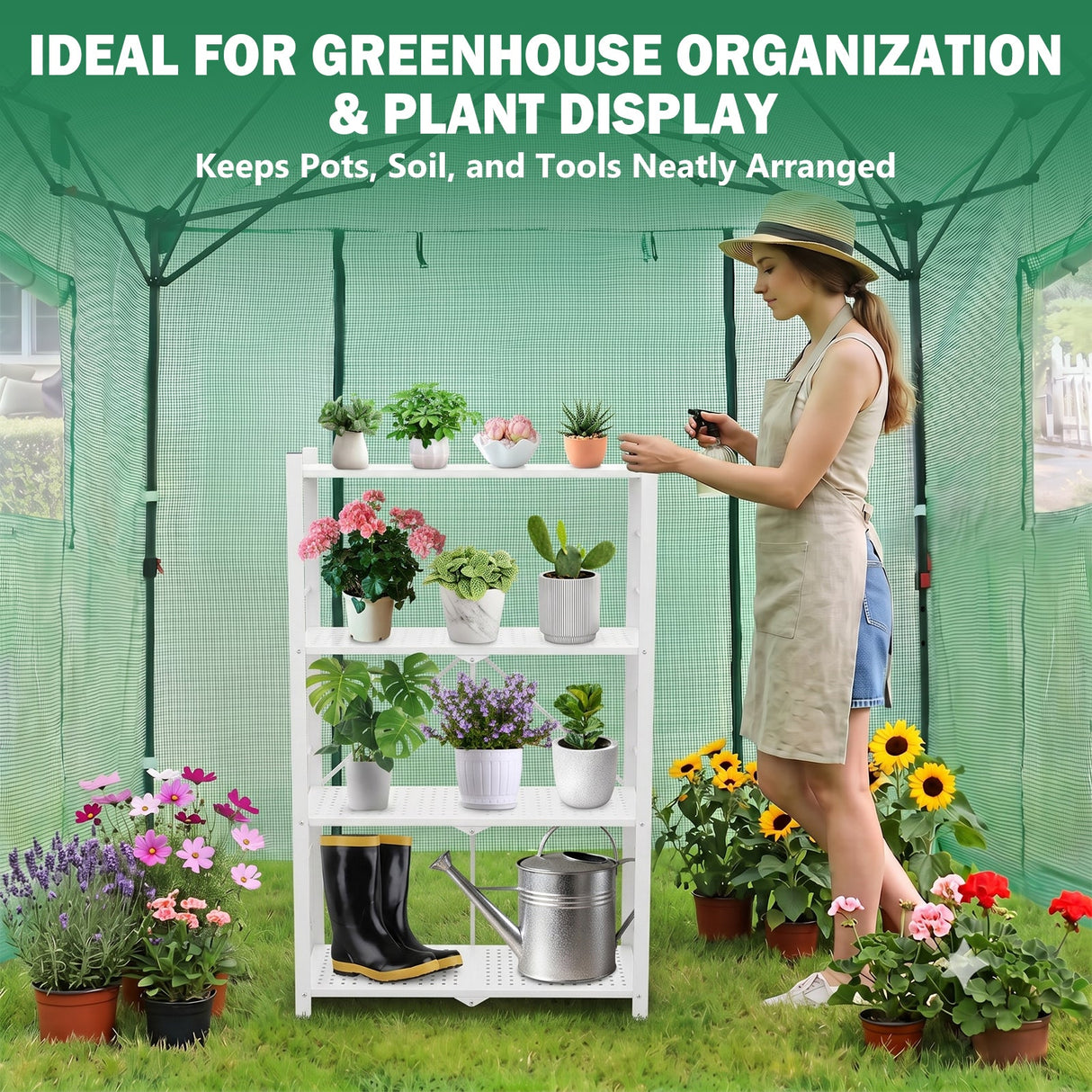 4-Tier Foldable Greenhouse Shelf, 28”x14.6”x44.7”, 520 lbs, 1/2 Pack, Black - Eagle Peak®