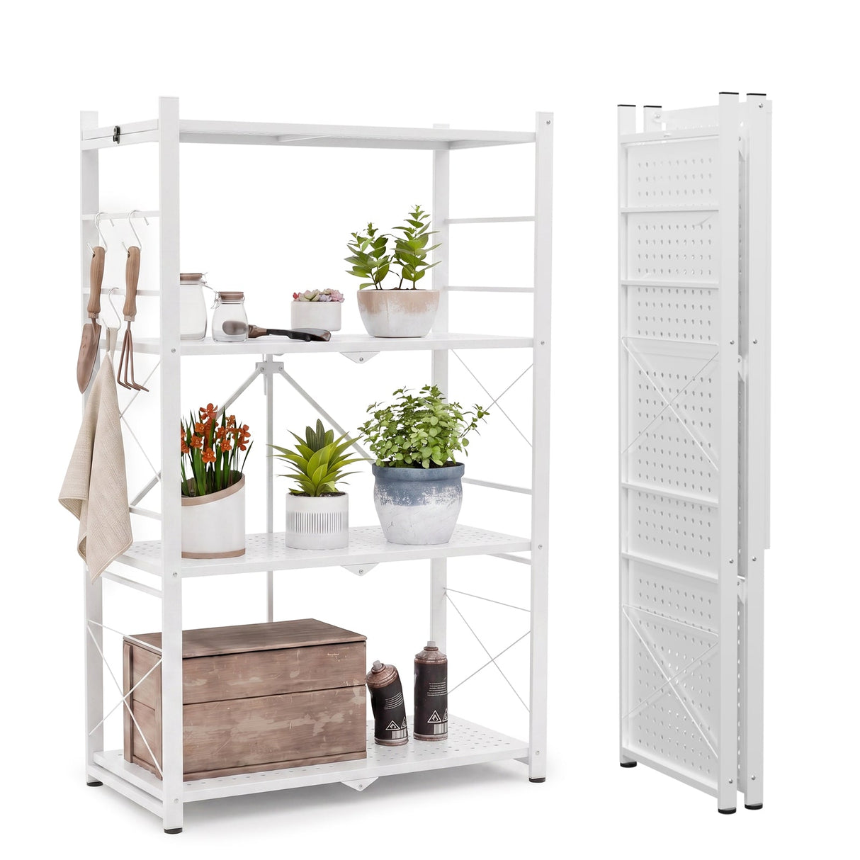 4-Tier Foldable Greenhouse Shelf, 28”x14.6”x44.7”, 520 lbs, 1/2 Pack, Black - Eagle Peak®