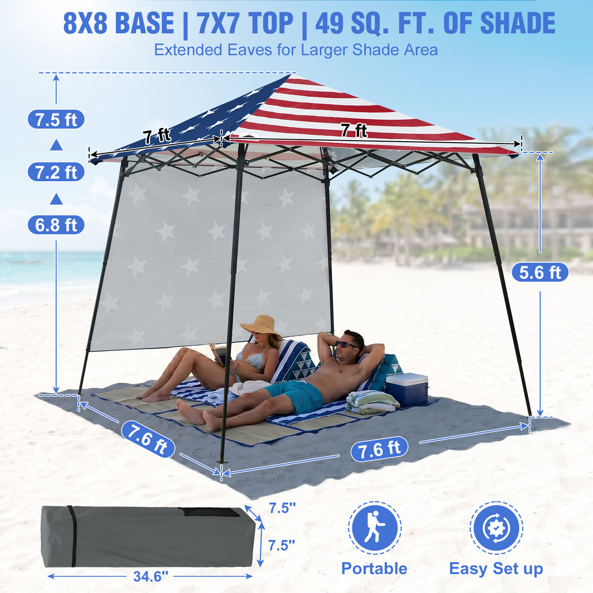 8x8 Pop Up Canopy Tent with Extended Eaves & Sidewall