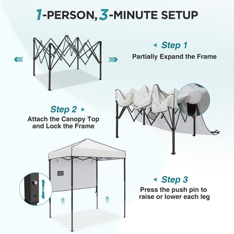 6x4 Instant Pop Up Canopy Tent with 1 Half Wall
