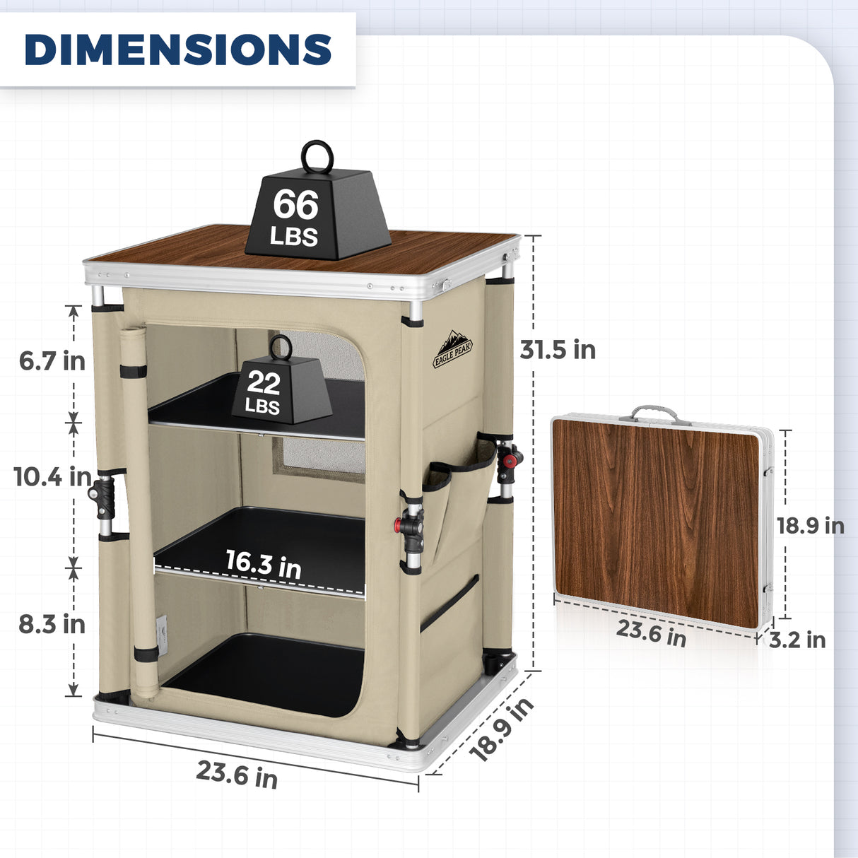 Outdoor Camping Pop Up Folding Table with Large 3-Tier Storage Organizer and Side Pockets