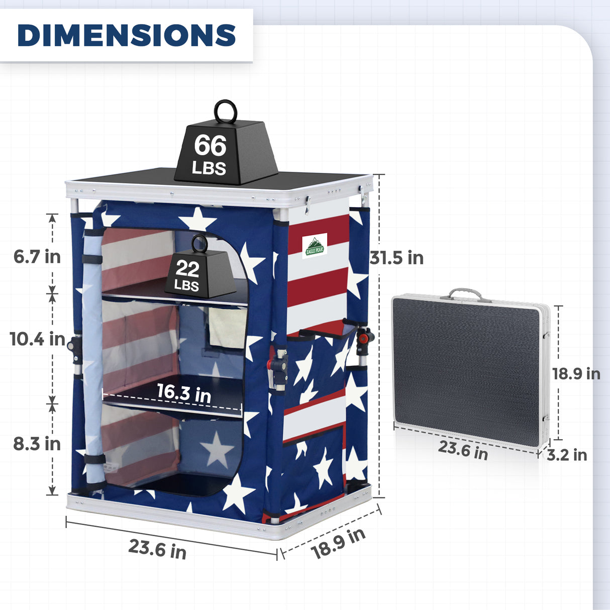 Outdoor Camping Pop Up Folding Table with Large 3-Tier Storage Organizer and Side Pockets