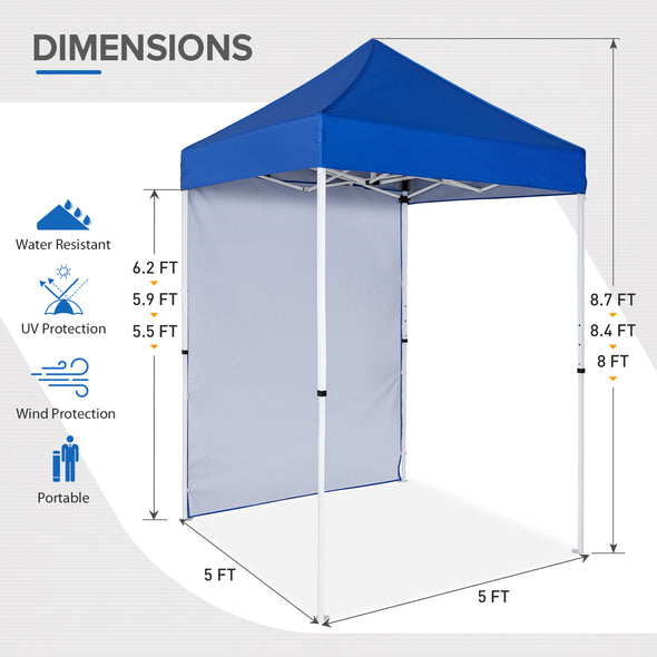 EAGLE PEAK Straight Leg Outdoor Portable Canopy Tent with One Removable Sunwall 5x5 ft, Carry Bag Included