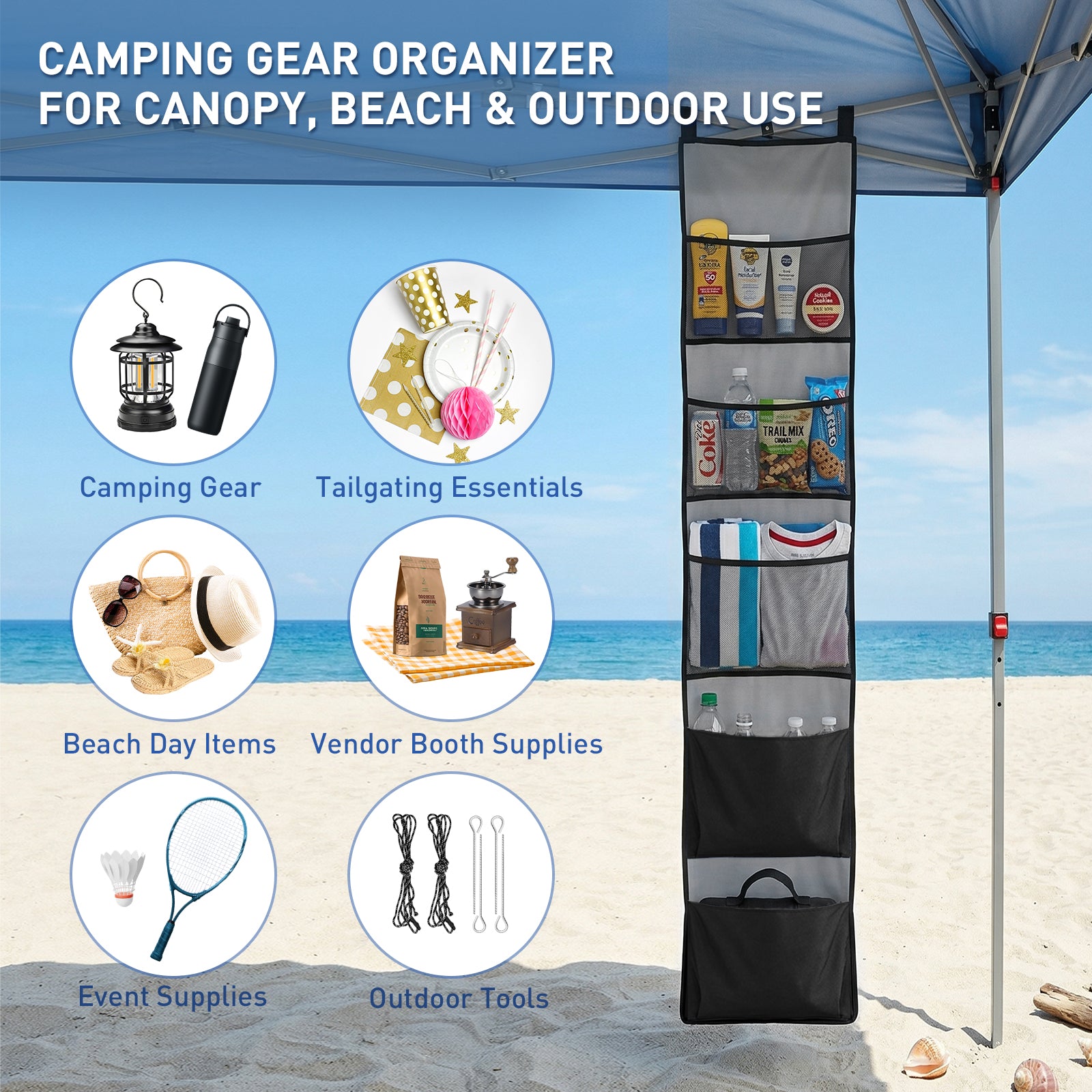 Hanging Storage Organizer for Canopy or Camping, Black – Eagle Peak®