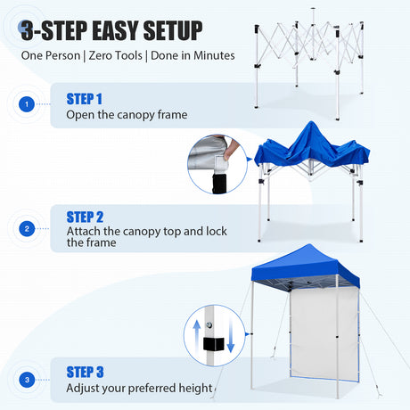 5x5 Pop Up Canopy Tent with 1 Removable Sidewall