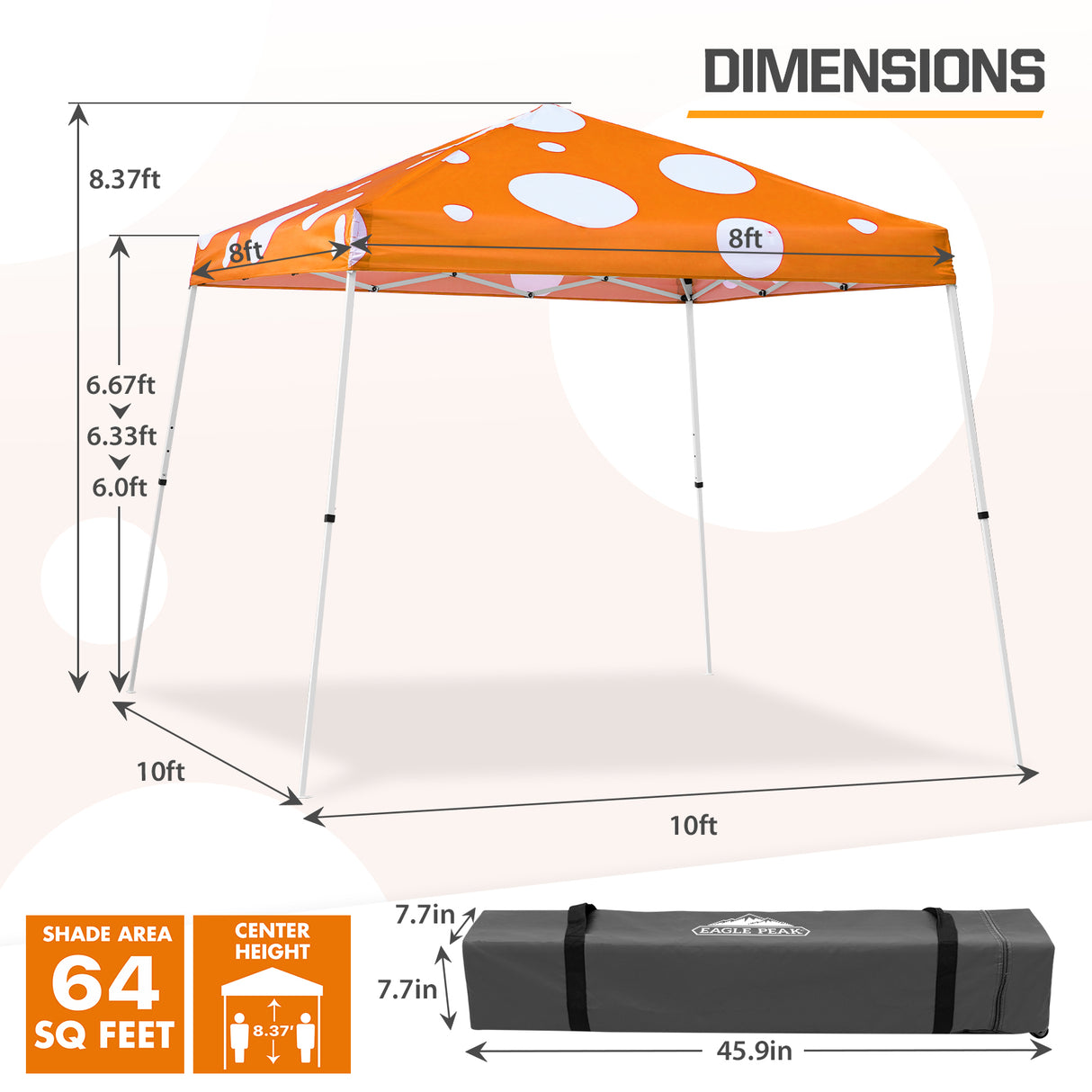 Eagle Peak SHADE GRAPHiX Slant Leg 10x10 Easy Setup Pop Up Canopy Tent (Orange Mushroom Top)