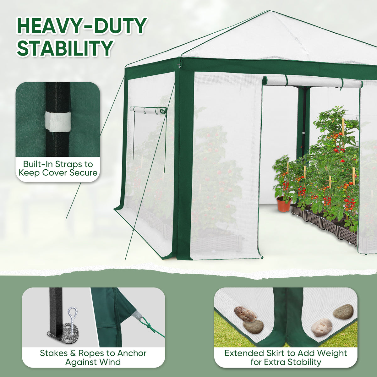 6x4/8x6/10x10 Walk In Pop Up Greenhouse, Reinforced Corners