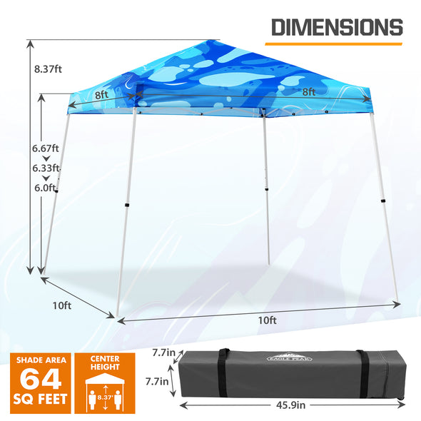 Eagle Peak SHADE GRAPHiX Slant Leg 10x10 Easy Setup Pop Up Canopy Tent with Digital Printed Blue Abstract Top